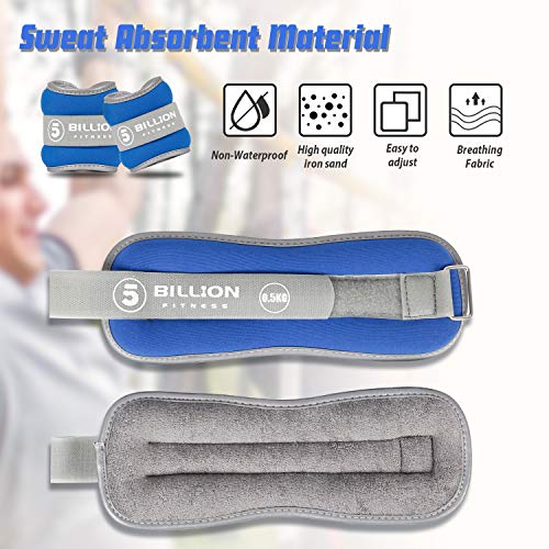 5BILLION Pesas de muñeca Pesas Reflectantes para piernas para Hombres y Mujeres Ideal para Hacer Ejercicio, Hacer Ejercicio, Caminar, Trotar, Gimnasia, aeróbicos, Gimnasio, Fisioterapia (Azul)