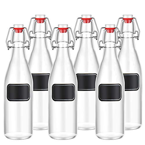 6 botellas de vidrio con tapa abatible de 500 ml - 6 sellos adicionales y 12 etiquetas con bolígrafo