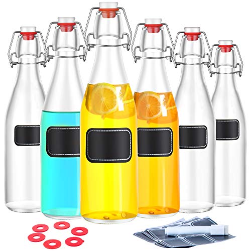 6 botellas de vidrio con tapa abatible de 500 ml - 6 sellos adicionales y 12 etiquetas con bolígrafo
