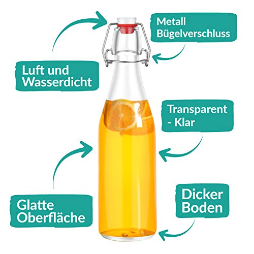 6 botellas de vidrio con tapa abatible de 500 ml - 6 sellos adicionales y 12 etiquetas con bolígrafo