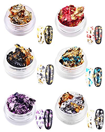 6 cajas de doble cara de color para uñas de acrílico, brillante, papel de aluminio dorado para decoración de uñas