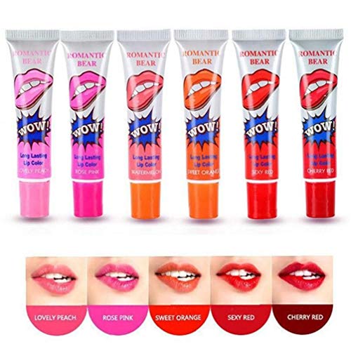 6 Colores de Larga duración a Prueba de Agua mágica Tatuaje de Color de desprendimiento Boca Escudo Tinte Brillo de Labios
