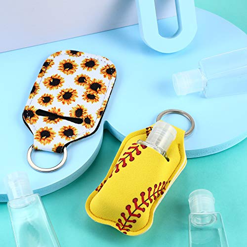 6 Piezas 30 ml Botellas Recargables Vacías de Viaje de Plástico con Tapa Abatible y 6 Piezas Titular de Llavero Porta Llaveros Soporte de Neopreno Impermeable Elástico para Contenedor Accesorios Viaje