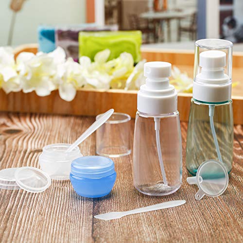 6 Piezas Botellas de Spray de Viaje de 2 Oz (60 ml) Contenedores de Viaje Recargables Mini Botellas de Spray de Niebla Fina con 2 Envases de Loción, 2 Espátulas y 2 Embudos para Maquillaje