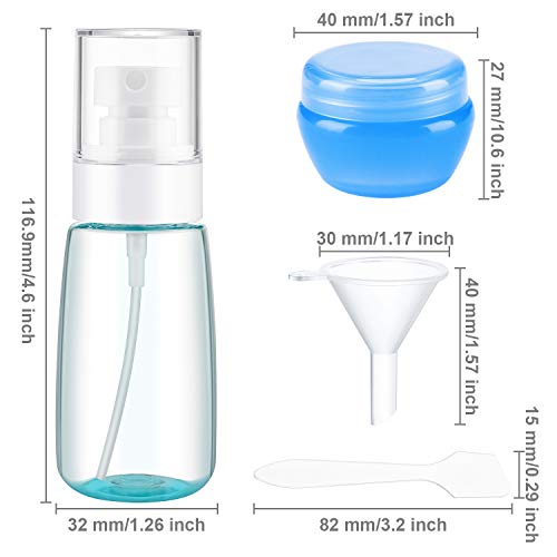 6 Piezas Botellas de Spray de Viaje de 2 Oz (60 ml) Contenedores de Viaje Recargables Mini Botellas de Spray de Niebla Fina con 2 Envases de Loción, 2 Espátulas y 2 Embudos para Maquillaje