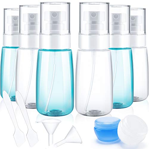 6 Piezas Botellas de Spray de Viaje de 2 Oz (60 ml) Contenedores de Viaje Recargables Mini Botellas de Spray de Niebla Fina con 2 Envases de Loción, 2 Espátulas y 2 Embudos para Maquillaje