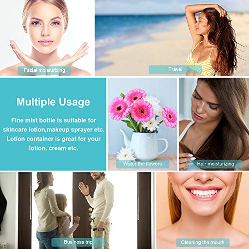 6 Piezas Botellas de Spray de Viaje de 2 Oz (60 ml) Contenedores de Viaje Recargables Mini Botellas de Spray de Niebla Fina con 2 Envases de Loción, 2 Espátulas y 2 Embudos para Maquillaje