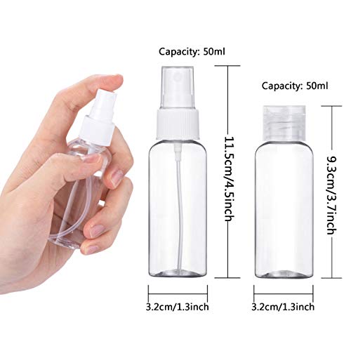 6 Piezas Botes Viaje 50ml, Bote Spray Botella Plastico con 3 Mini Embudos y 24 Etiquetas para Rellenar Líquidos o Cosméticos