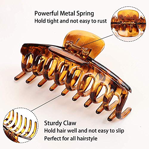 6 piezas de garra de pelo grande, pinza de mandíbula de pelo jumbo con estampado de leopardo, garra de tortuga, soporte de cola de caballo de pelo largo y grueso, agarre fuerte para el pelo
