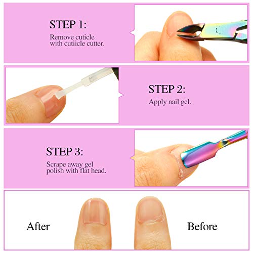 6 Piezas de Recortador de Cutícula con Empujador de Cutícula Alicates de Cutícula Raspador de Cutícula de Acero Inoxidable Cuchara Pelador Raspador Limpiador de Gel para Uñas Pies, 3 Colores