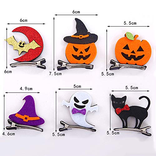 6 Piezas Horquillas para Halloween, Pinzas para Niños para el Cabello Calabaza Gato Fantasma Murciélago Horquillas Accesorios para Niños, para disfraz de Halloween, cosplay o decoración de fiesta