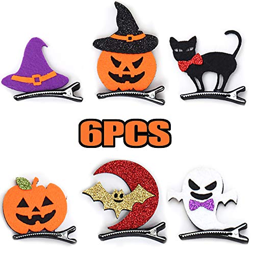 6 Piezas Horquillas para Halloween, Pinzas para Niños para el Cabello Calabaza Gato Fantasma Murciélago Horquillas Accesorios para Niños, para disfraz de Halloween, cosplay o decoración de fiesta