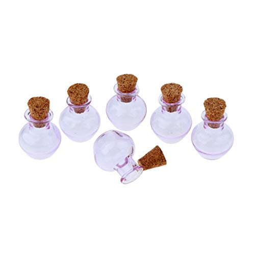 6 Unids Pequeño Mini Tapón De Corcho Vitrales De Botellas De Vidrio De Colores Contenedores Frascos DIY Crafts Supply - Púrpura