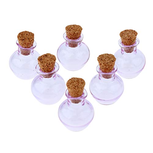 6 Unids Pequeño Mini Tapón De Corcho Vitrales De Botellas De Vidrio De Colores Contenedores Frascos DIY Crafts Supply - Púrpura
