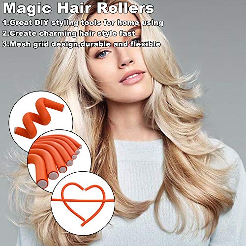 70 piezas de rodillos de espuma para rizar el cabello sin calor flexibles suaves rulos herramientas de peinado de bricolaje para peluquería de varios tamaños (naranja, tamaño 7)