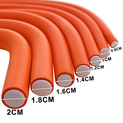 70 piezas de rodillos de espuma para rizar el cabello sin calor flexibles suaves rulos herramientas de peinado de bricolaje para peluquería de varios tamaños (naranja, tamaño 7)