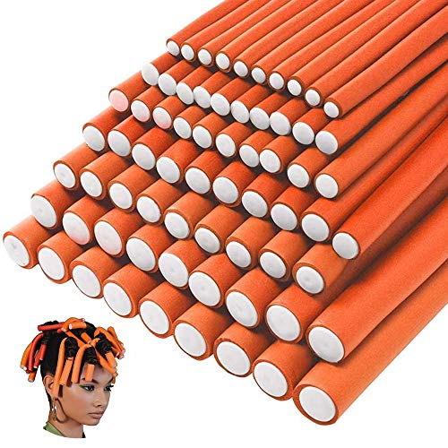 70 piezas de rodillos de espuma para rizar el cabello sin calor flexibles suaves rulos herramientas de peinado de bricolaje para peluquería de varios tamaños (naranja, tamaño 7)