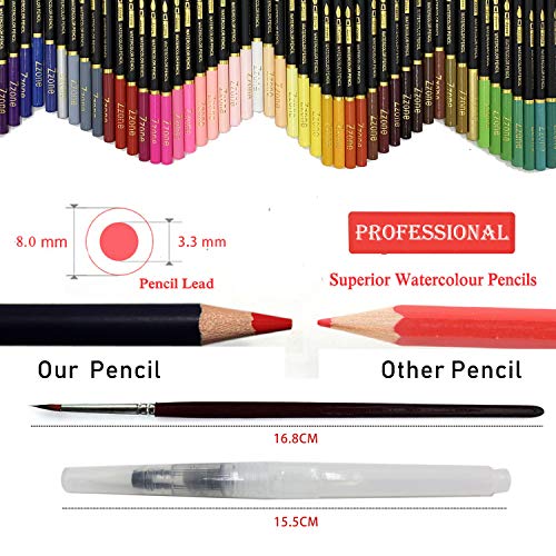 72 Lápices de Colores Acuarelables en estuche con cremallera, Fácil de almacenar y proteger sus lápices de dibujo profesionales, ideales para adultos niños, principiantes y expertos