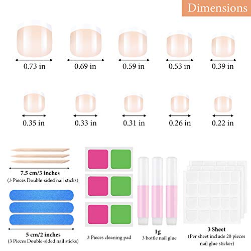 72 Piezas Uñas de Pies Postizas Francesas Puntas de Uñas de Dedos de Pies Falsas Artificiales Desnudas Uñas Cortas Cuadradas en 3 Cajas Cubierta Completa con Lima Palillo de Uñas para Salón Hogar