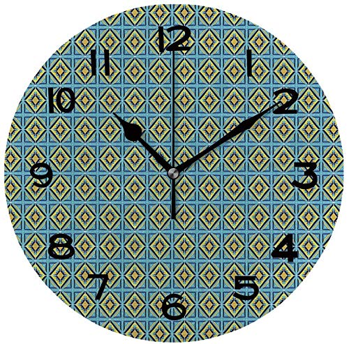 77 xiochgzish Reloj de Pared, Arte Popular de 10 Pulgadas, azulejo Inspirado en Talavera Essential Design Print, silencioso Reloj de Escritorio para el hogar y la Oficina
