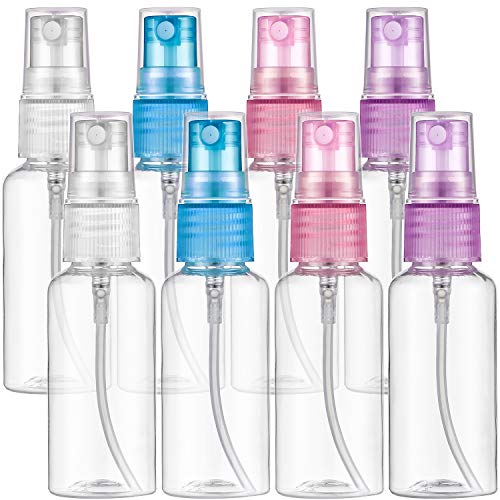 8 Botellas de Spray de Plástico 30 ml, Mini Botella de Niebla de Viaje Botella Aerosol de Niebla Fina Vacía Botella de Rociador Transparente Recargable Portátil para Perfumes, Líquidos, 1 onza