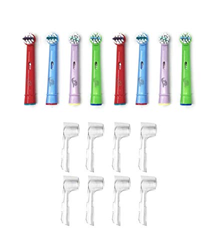 8 cabezales de repuesto Oral B compatibles con niños genéricos 3AG + 8 fundas para cabezales de protección higiénicos para cepillo eléctrico Oral-B Sensitive, Professional Care, Vitality, etc.
