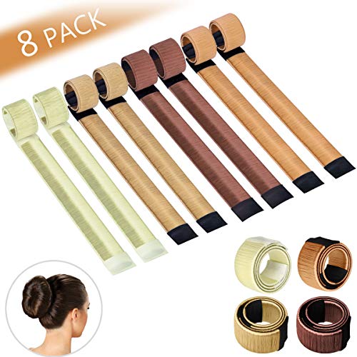 8 Pcs Magic Hair Bun Maker Accesorios Moño de Pelo Natural Mágico French Twist para Mujeres Niñas Hacer Moños Pelo (Rubio, Marrón Claro, Marrón, Marrón Oscuro)