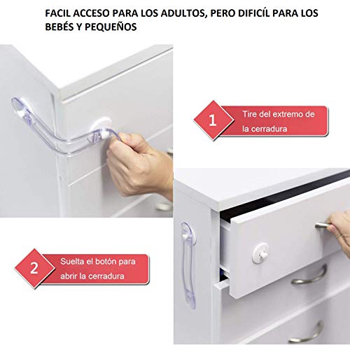 [8 Unidades] Cerraduras Transparentes De Seguridad Para Bebes, Bloqueo Con Adhesivo 3M, Cierres Para Armarios, Cajones, WC, Cocinas, Puertas, Ventanas, Neveras [Pestillos Transparentes]
