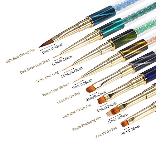 8 x Pinceles para Uñas Nail Art Pinceles UV Gel Liner Pintura gradientes Pincel Lápiz Nail Art Set Manicura Herramientas acrílico lápices Brush Kits con Cat ojos brillantes Mango