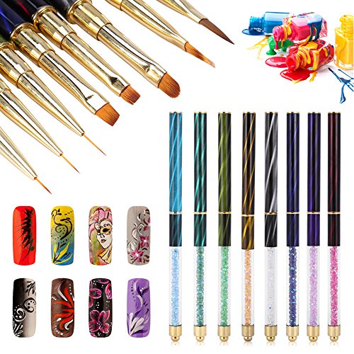 8 x Pinceles para Uñas Nail Art Pinceles UV Gel Liner Pintura gradientes Pincel Lápiz Nail Art Set Manicura Herramientas acrílico lápices Brush Kits con Cat ojos brillantes Mango