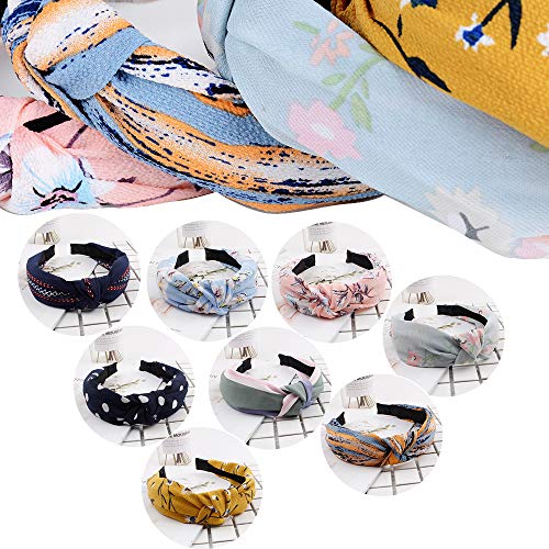 8pcs Diademas de Pelo Anchas Diadema de Nudo Bandas de Pelo para la Cabeza Turbantes para Mujer Diadema Para Mujer Chica Niña Accesorio de Pelo 8 Colores Variados (Kit de Flores)