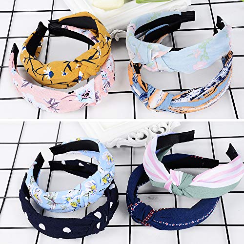 8pcs Diademas de Pelo Anchas Diadema de Nudo Bandas de Pelo para la Cabeza Turbantes para Mujer Diadema Para Mujer Chica Niña Accesorio de Pelo 8 Colores Variados (Kit de Flores)