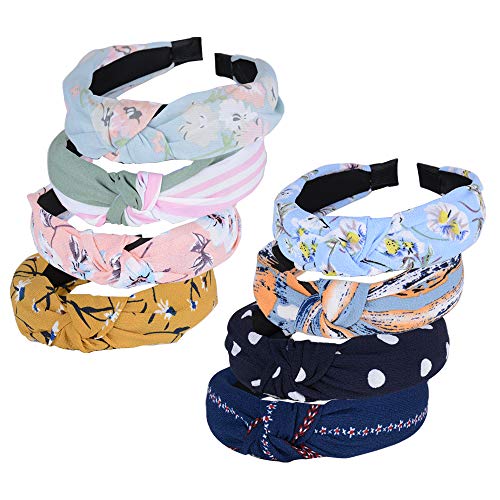 8pcs Diademas de Pelo Anchas Diadema de Nudo Bandas de Pelo para la Cabeza Turbantes para Mujer Diadema Para Mujer Chica Niña Accesorio de Pelo 8 Colores Variados (Kit de Flores)