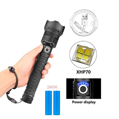 90000 Lumen Xhp70.2 Xlamp, 90000 Lúmenes Xhp70.2 La linterna LED más potente Linterna con zoom USB Xhp70, Zoom USB telescópico Linterna de camping a prueba de agua (Linterna Xhp70 + 26650 + cable USB)
