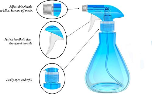90's Club ™, 3 piezas 500 ml, botellas de spray, pulverizador de gatillo con neblina, modos de flujo y apagado para agua, cocina, baño, limpieza, planta mister, ambientación, jardinería
