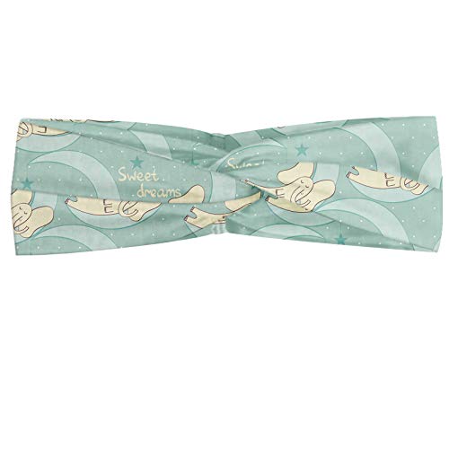 ABAKUHAUS Diadame Elefante, Banda Elástica y Suave para Mujer para Deportes y Uso Diario Vivero de temática repetitiva Composición de dormir animal en la Media Luna, Crema de almendra verde