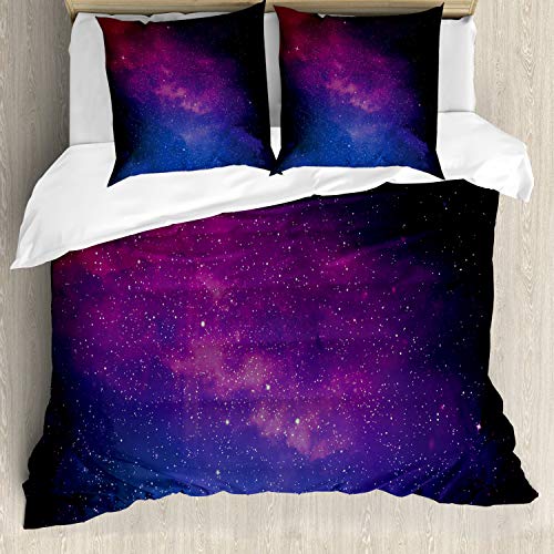 ABAKUHAUS Galaxia Funda Nórdica, Stardust Arco Iris del Espacio, Decorativo, 3 Piezas con 2 Funda de Almohada, 155 x 220 cm, Negro Azul Rosa