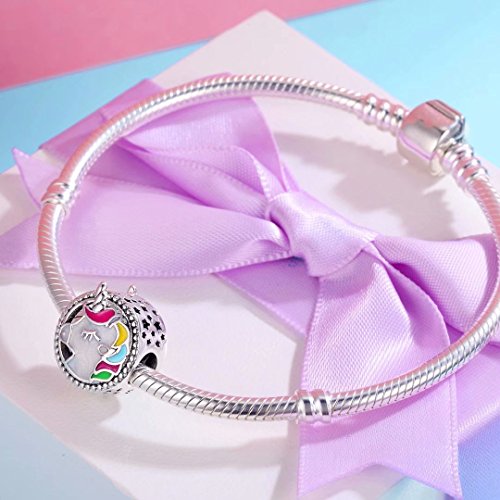Abalorio de unicornio de plata de ley 925 con diseño de animales esmaltados para pulsera o collar, joyería perfecta para mujeres y niñas (unicornio 1)