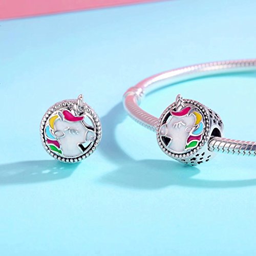 Abalorio de unicornio de plata de ley 925 con diseño de animales esmaltados para pulsera o collar, joyería perfecta para mujeres y niñas (unicornio 1)