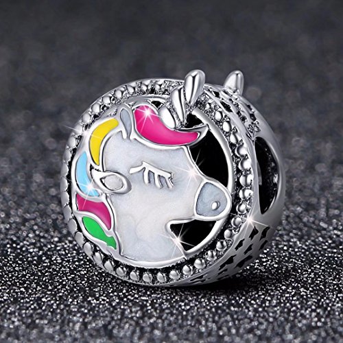Abalorio de unicornio de plata de ley 925 con diseño de animales esmaltados para pulsera o collar, joyería perfecta para mujeres y niñas (unicornio 1)