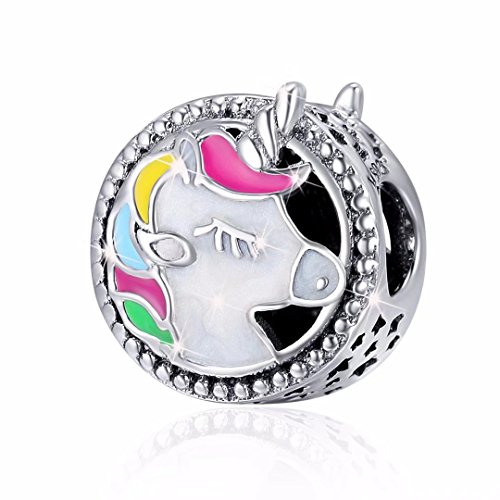 Abalorio de unicornio de plata de ley 925 con diseño de animales esmaltados para pulsera o collar, joyería perfecta para mujeres y niñas (unicornio 1)