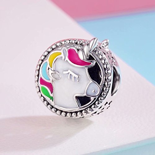Abalorio de unicornio de plata de ley 925 con diseño de animales esmaltados para pulsera o collar, joyería perfecta para mujeres y niñas (unicornio 1)