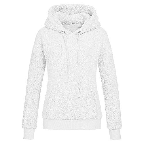Abrigo De Invierno con Capucha De Las Mujeres Patchwork Chaqueta con Cremallera De Lana Caliente Abrigo De AlgodóN con Capucha Casual Outwear Sudadera con Capucha Deportiva riou (White, S)