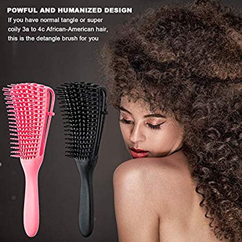 ACAMPTAR Cepillo Desenredante 2 Piezas Afro America/Cabello Africano Texturizado 3A una 4C Rizado Ondulado/Rizado/Seco/Grueso/Cabello Largo,Desenredante Nudos FáCil Limpiar(Negro,Rosa)
