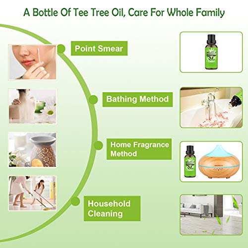Aceite de Árbol de Té, Aceite Arbol de Te Puro 100%, Aceite Esencial de Árbol para La Piel Manchada, Acné, Granos, Bacterias, Mal Aliento y Pie de Atleta, Antiinflamatorio, Arbol de Te - 30 ml