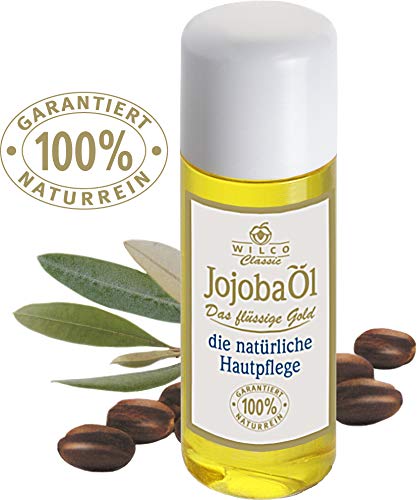 Aceite de jojoba, Wilco Classic, 100 % natural, para cuerpo y cara, 15 ml, para el cuidado diario de las uñas y el tratamiento de masaje. Aceite corporal antiarrugas, antienvejecimiento.