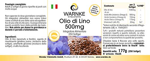 Aceite de Linaza 500mg – Prensado en frío – 58% de Ácido Alfa – Linoleico – Ácidos grasos Omega 3 – 250 cápsulas