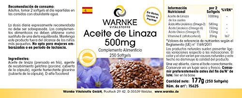 Aceite de Linaza 500mg – Prensado en frío – 58% de Ácido Alfa – Linoleico – Ácidos grasos Omega 3 – 250 cápsulas