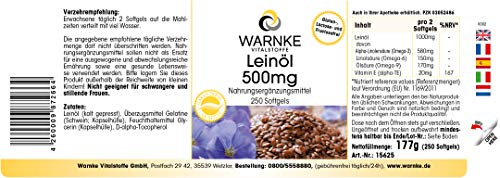 Aceite de Linaza 500mg – Prensado en frío – 58% de Ácido Alfa – Linoleico – Ácidos grasos Omega 3 – 250 cápsulas