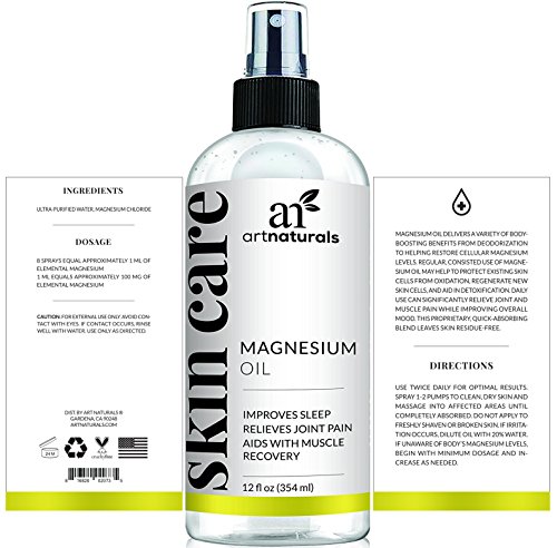 Aceite de magnesio puro en aerosol de ArtNaturals; 355 ml; reduce la migraña, el dolor muscular, alivia las articulaciones, el estrés, la ansiedad, los períodos de dolor y ayuda a dormir